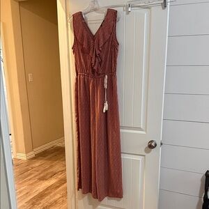 Elegant Sleeveless Striped Jumpsuit - Burgundy